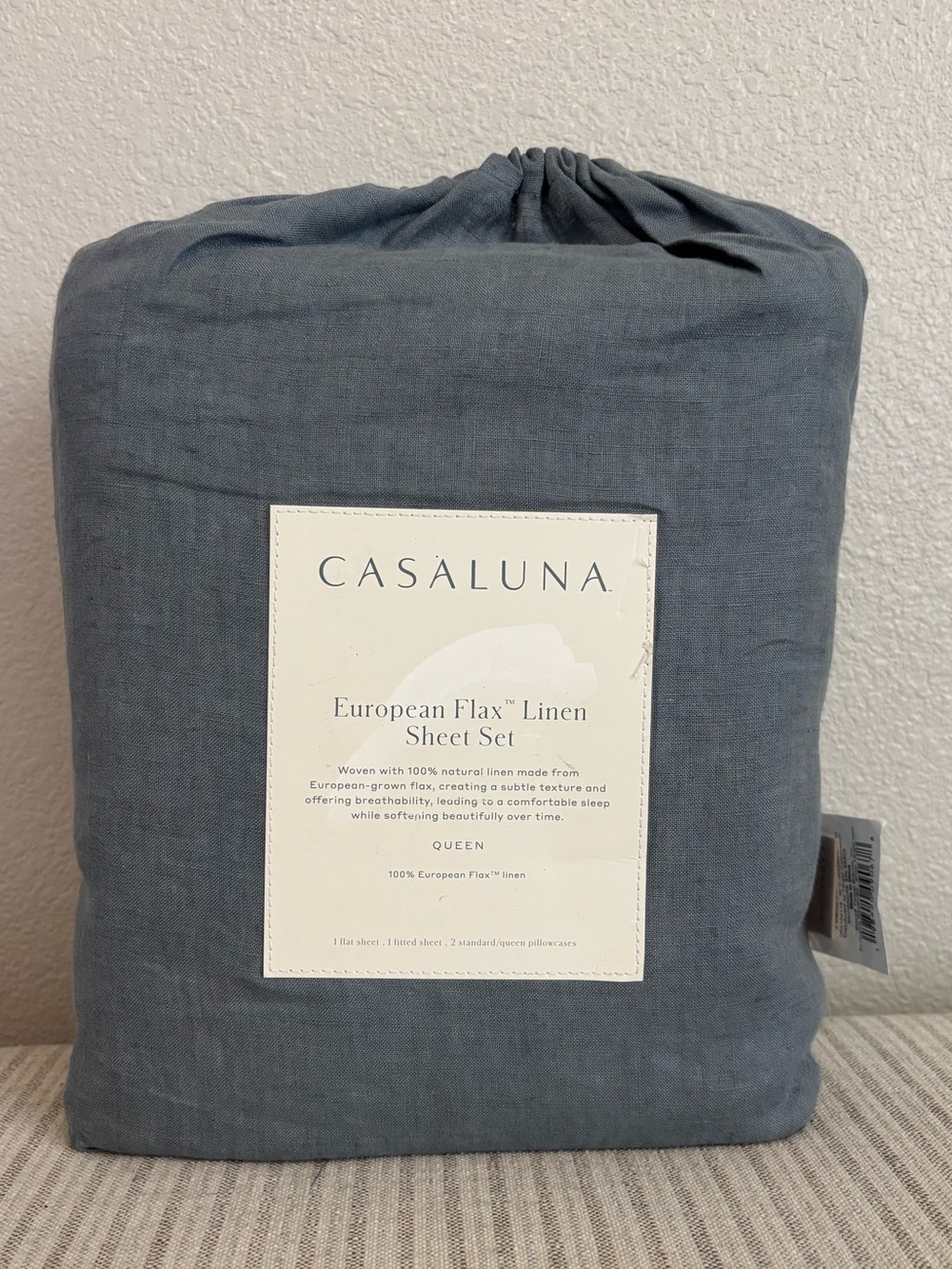 NWT Queen 100% Linen Sheet Set Mineral Blue - Casaluna